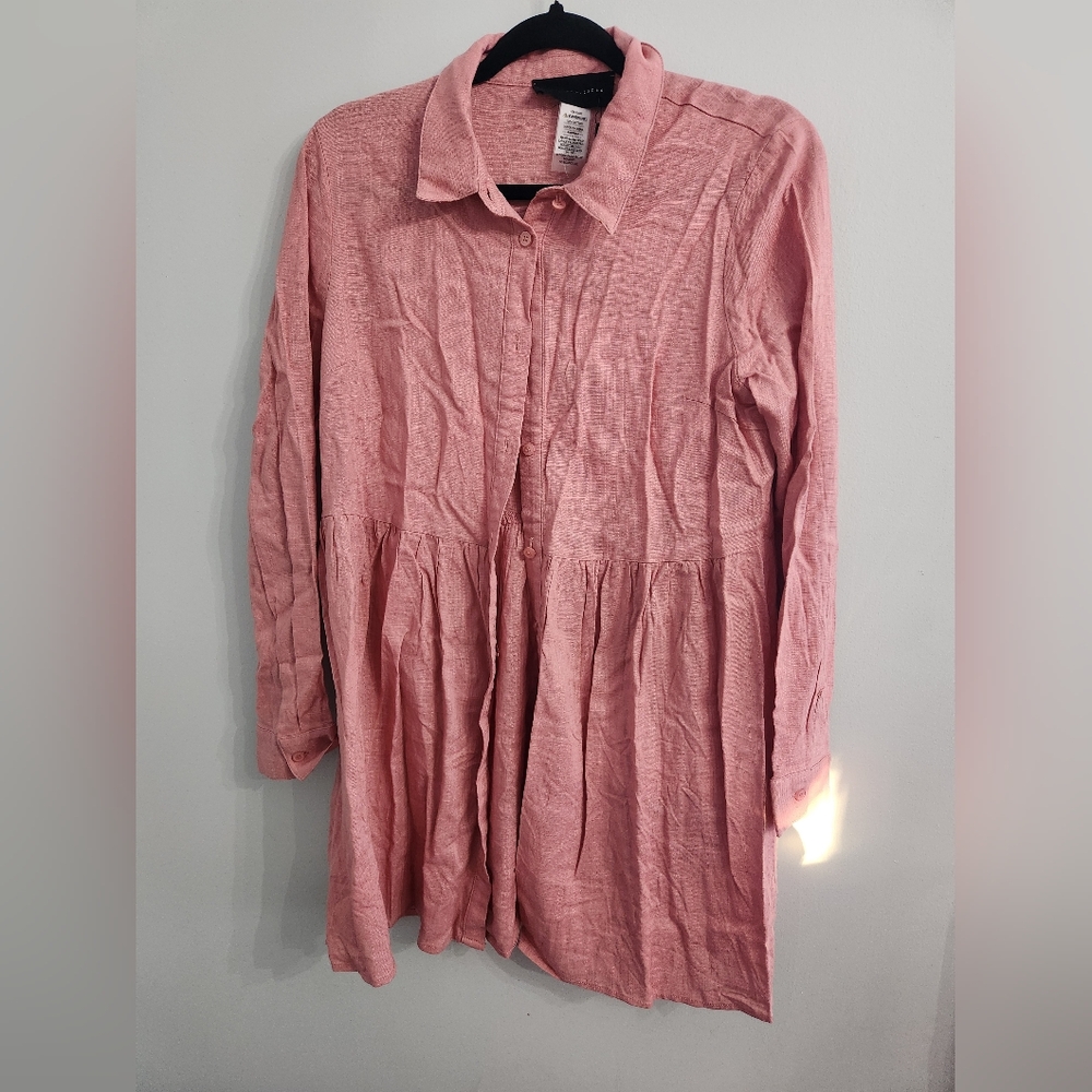 NWT Know One Cares Pink Cotton Button Down tunic Size Large